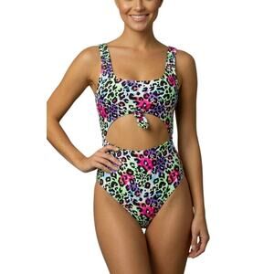Salt + Cove Leopard Love Cut Out One Piece Swimsuit Women Size Medium NWT
